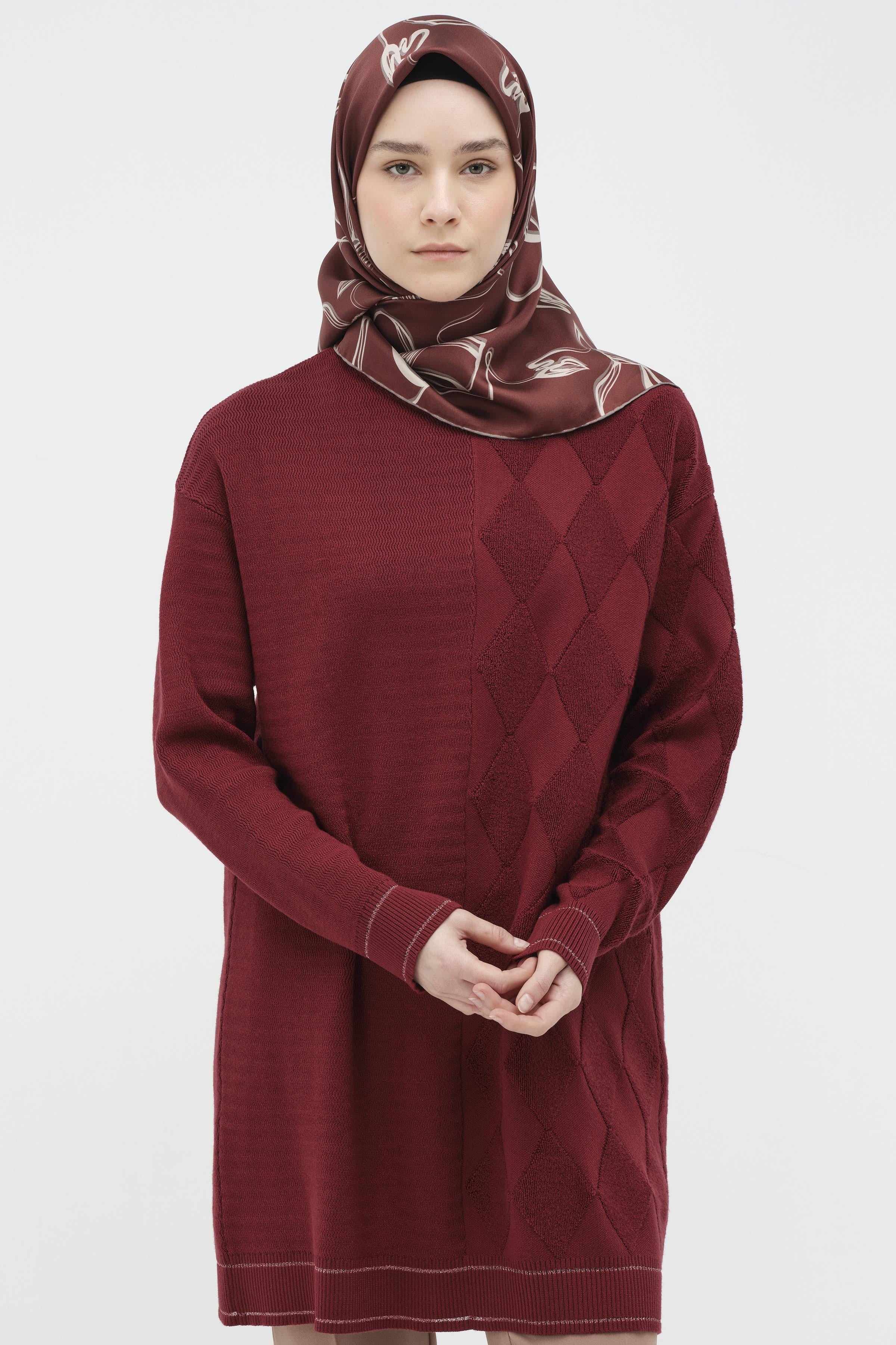 Baklava Desen Triko Tunik - Bordo TUGBA