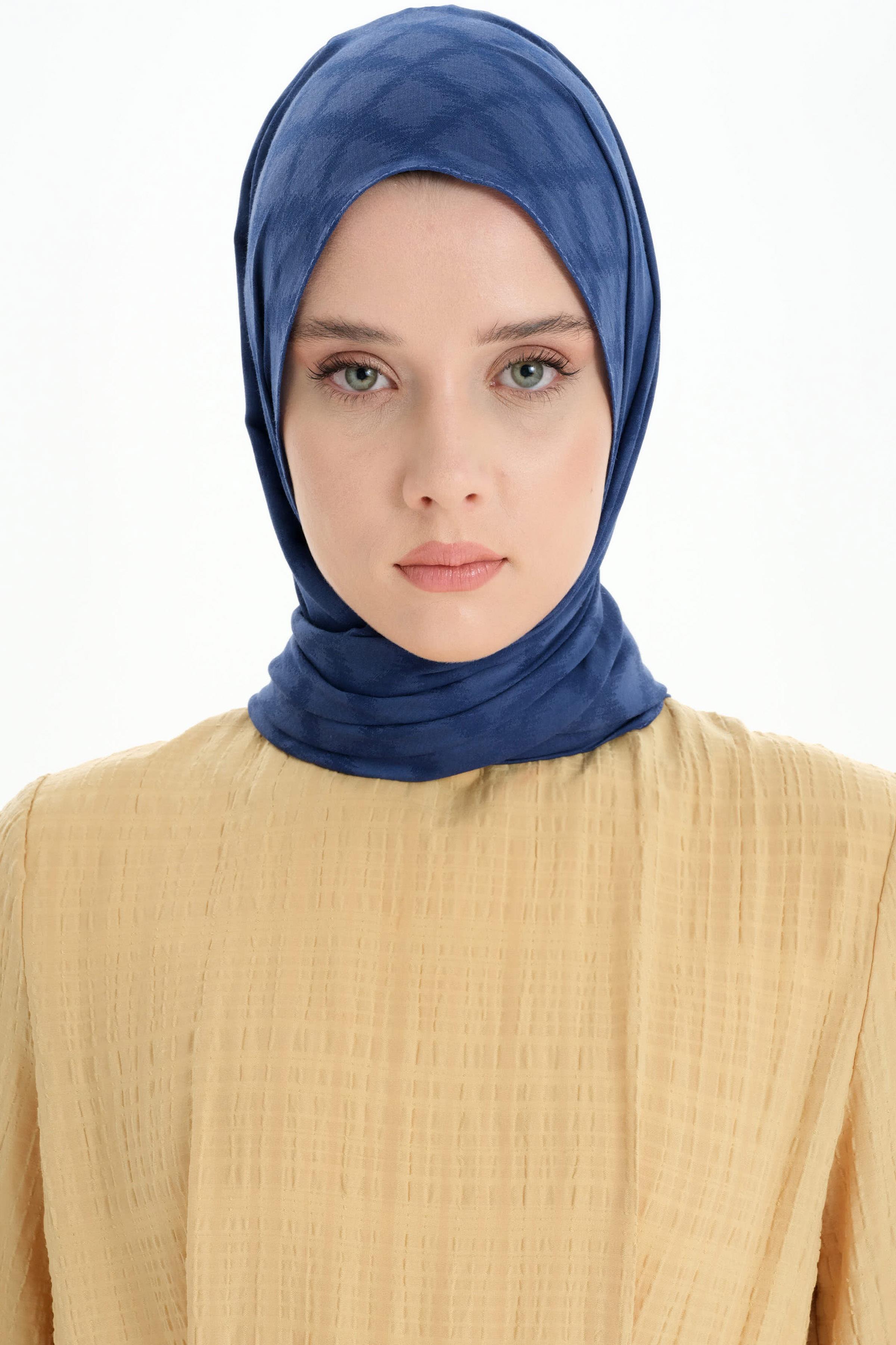 Baklava Desen Pamuk Şal - Lacivert TUGBA