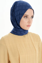 Baklava Desen Pamuk Şal - Lacivert TUGBA