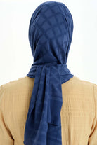 Baklava Desen Pamuk Şal - Lacivert TUGBA