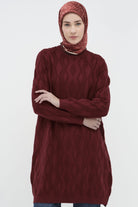 Baklava Desenli Triko Tunik - Bordo TUGBA