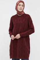 Baklava Desenli Triko Tunik - Bordo TUGBA
