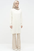 Baklava Desenli Triko Tunik - Ekru TUGBA