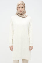 Baklava Desenli Triko Tunik - Ekru TUGBA