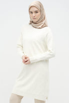 Baklava Desenli Triko Tunik - Ekru TUGBA