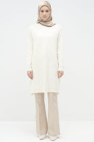 Baklava Desenli Triko Tunik - Ekru TUGBA