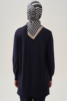 Baklava Desenli Tunik - Lacivert TUGBA