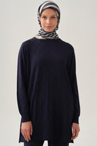 Baklava Desenli Tunik - Lacivert TUGBA