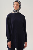 Baklava Desenli Tunik - Lacivert TUGBA