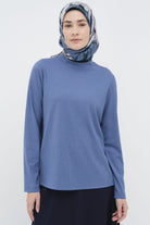 Balıkçı Yakalı Örme Bluz - İndigo TUGBA