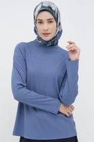 Balıkçı Yakalı Örme Bluz - İndigo TUGBA