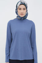 Balıkçı Yakalı Örme Bluz - İndigo TUGBA