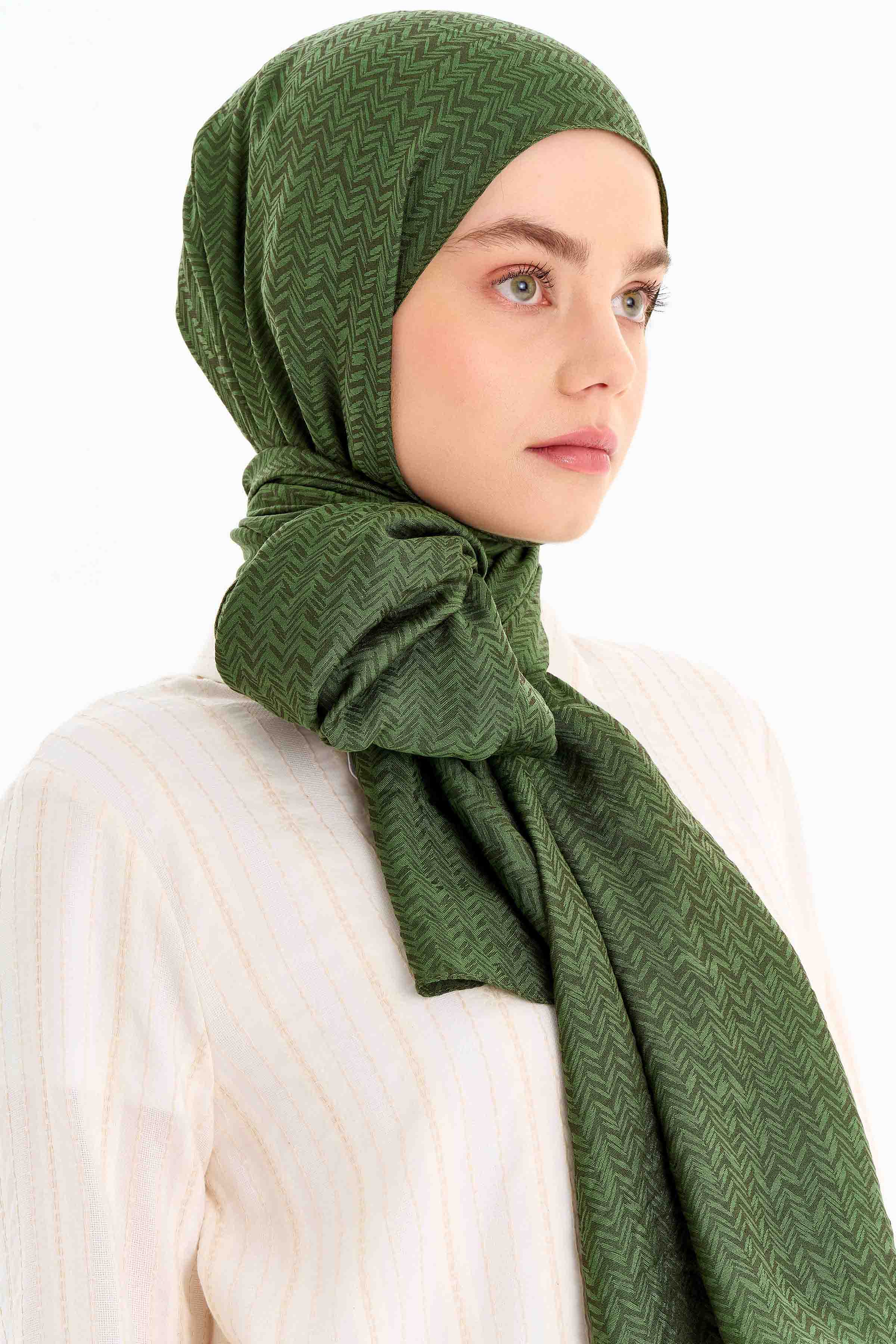 Balıksırtı Desen Viskon Şal - Haki TUGBA