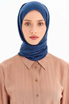 Balıksırtı Desen Viskon Şal - İndigo TUGBA