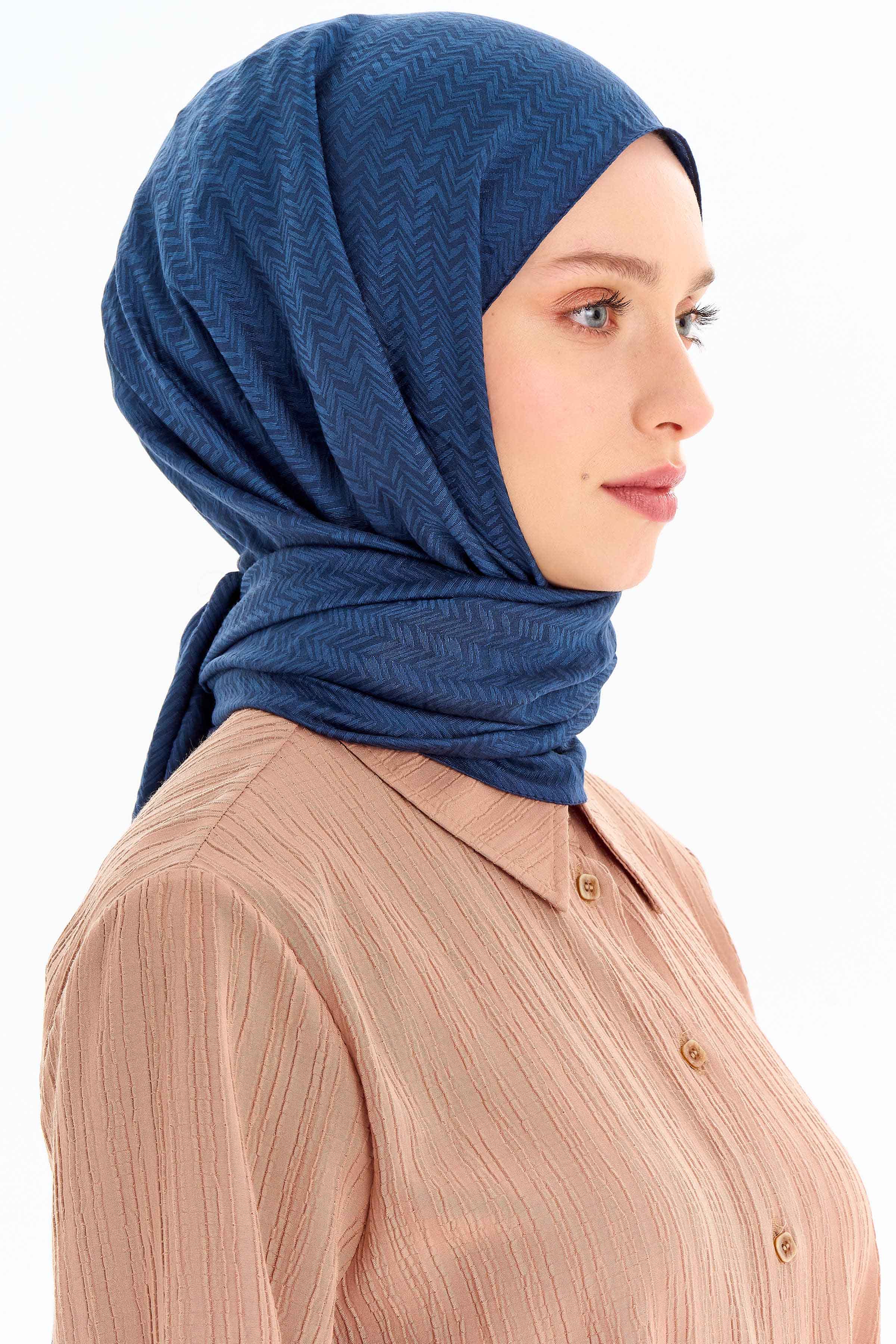 Balıksırtı Desen Viskon Şal - İndigo TUGBA