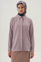 Basic Gizli Patlı Gömlek - Lila TUGBA