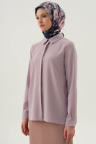 Basic Gizli Patlı Gömlek - Lila TUGBA