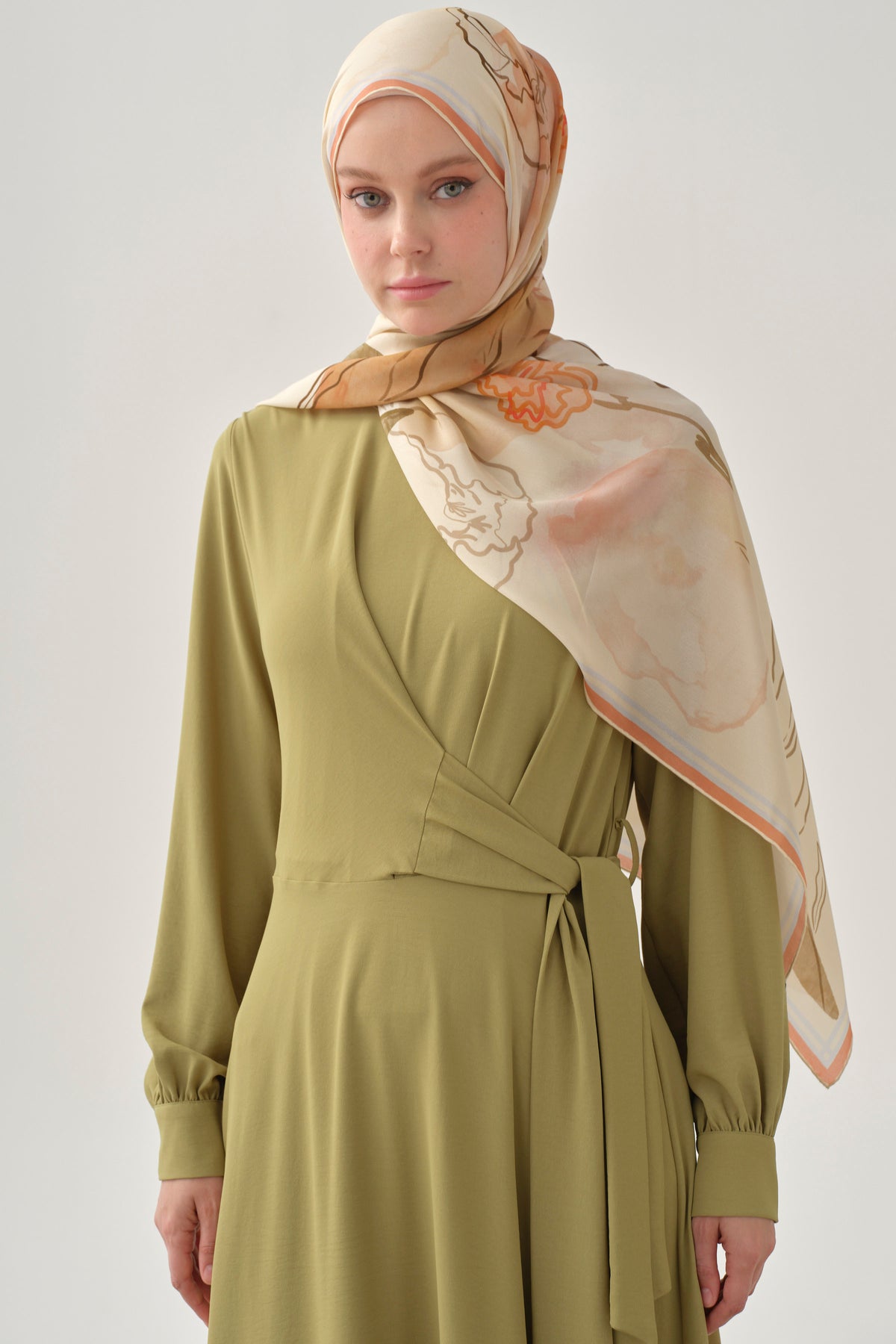 Bel Anvelop Bağlamalı Elbise - Olive TUGBA