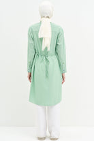 Bel Bağcıklı Çizgili Uzun Tunik - Yeşil TUGBA