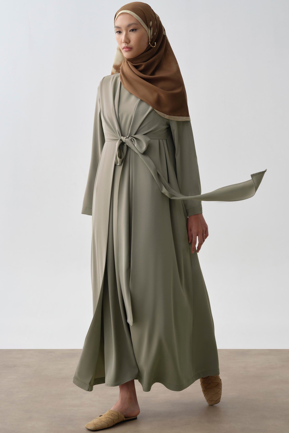 Waist Tie Detail Abaya - Mint