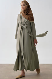 Bel Bağlama Detaylı Abaya - Mint TUGBA
