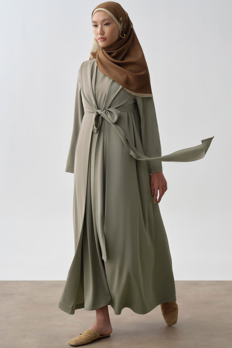 Bel Bağlama Detaylı Abaya - Mint TUGBA