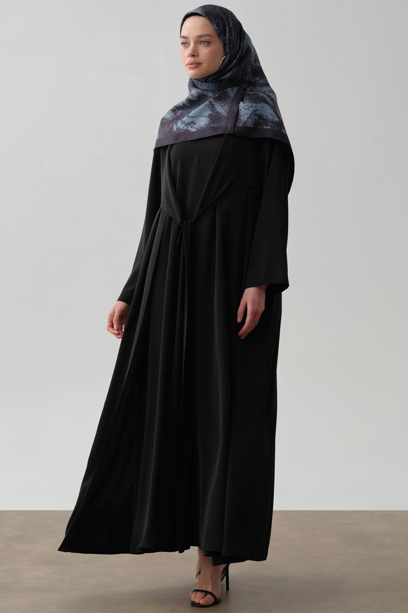 Bel Bağlama Detaylı Abaya - Siyah TUGBA