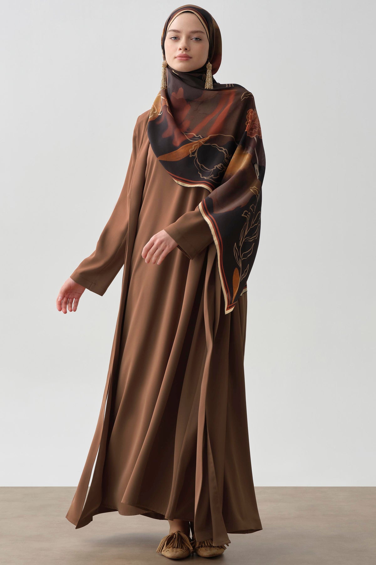Bel Bağlama Detaylı Abaya - Taba TUGBA