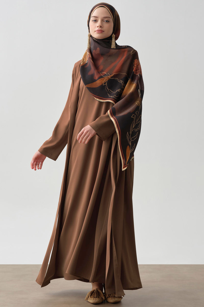 Bel Bağlama Detaylı Abaya - Taba TUGBA