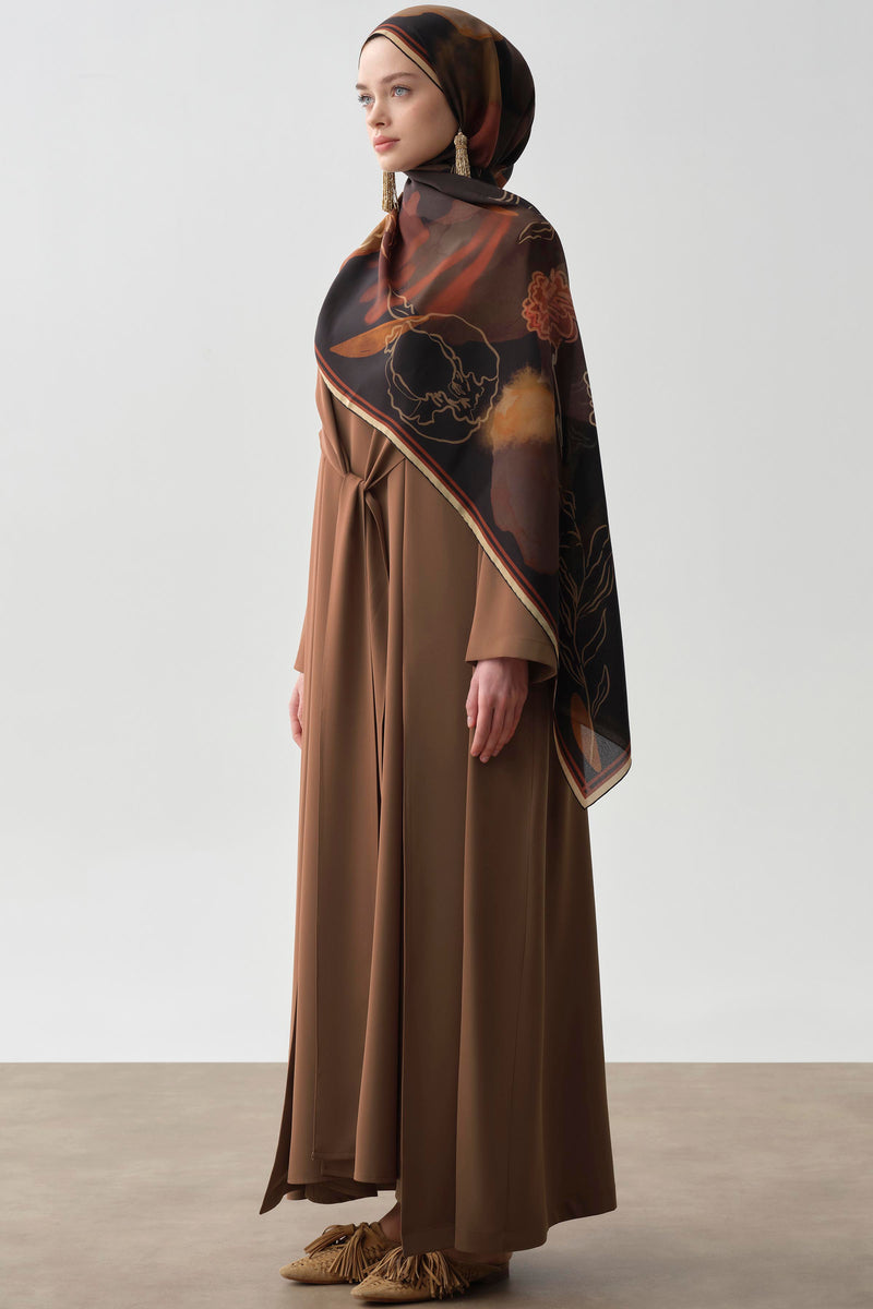 Bel Bağlama Detaylı Abaya - Taba TUGBA