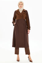 Bel Büzgülü Garnili Trençkot - Kahve TUGBA