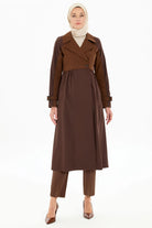 Bel Büzgülü Garnili Trençkot - Kahve TUGBA