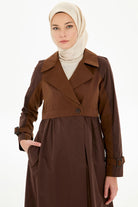 Bel Büzgülü Garnili Trençkot - Kahve TUGBA