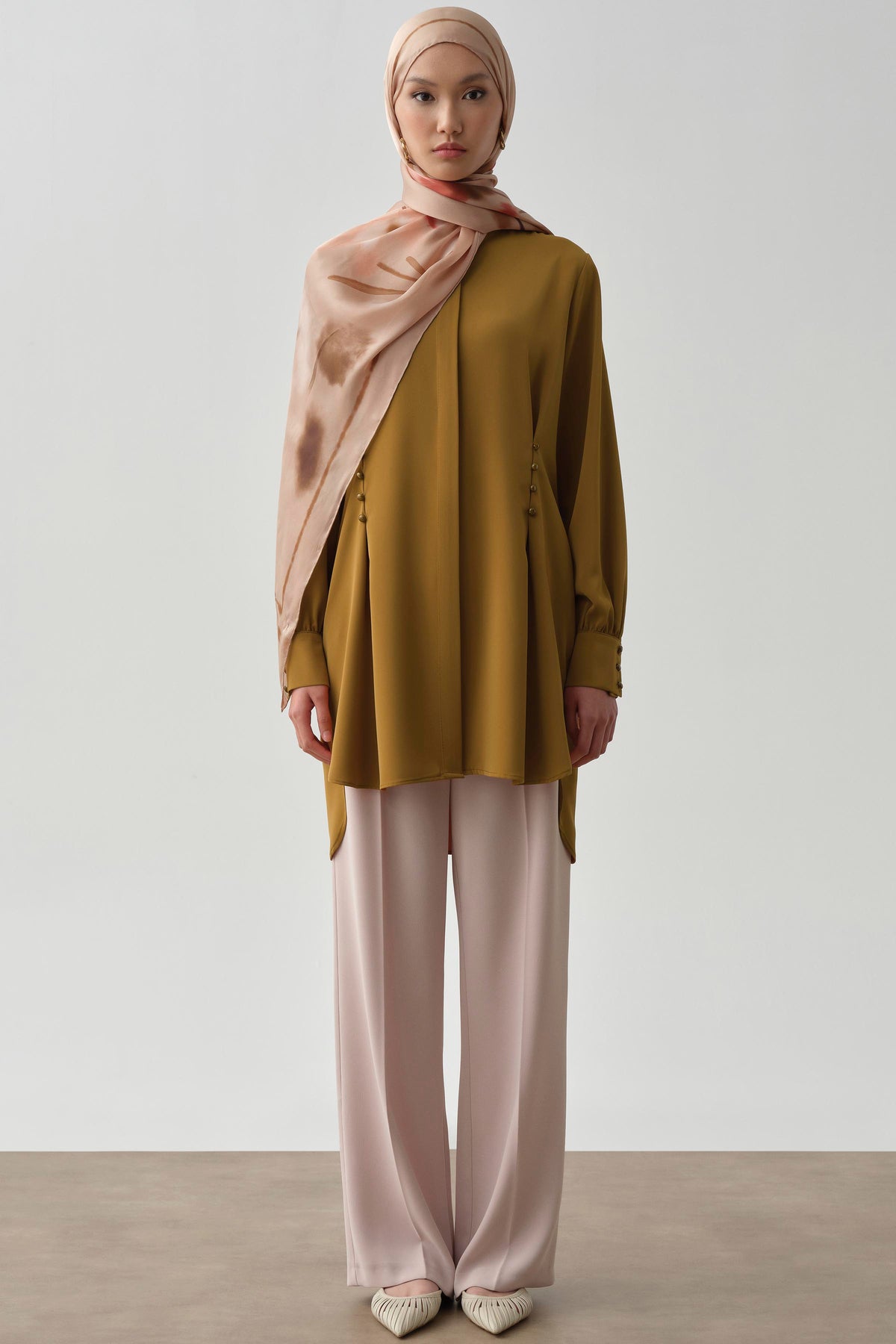 Waist Button Detail Tunic - Mustard