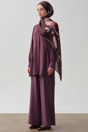 Bel Düğme Detaylı Tunik - Mürdüm TUGBA