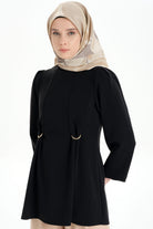 Bel Kısmı Toka Detaylı Bluz - Siyah TUGBA