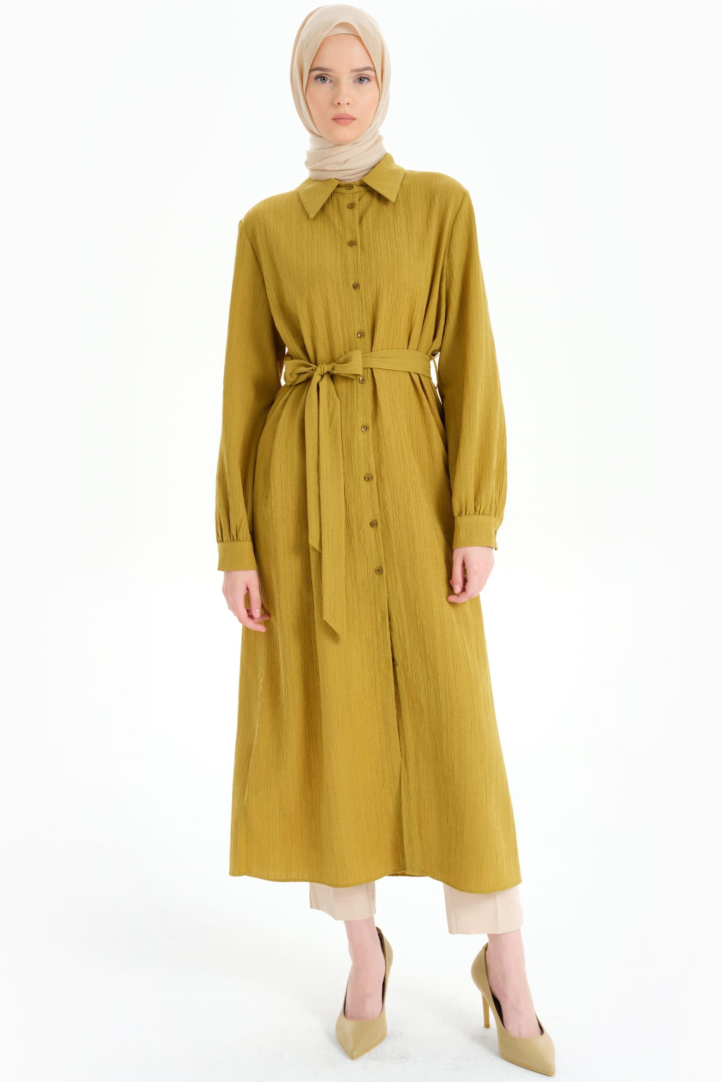 Bel Kuşaklı Uzun Tunik - Olive TUGBA