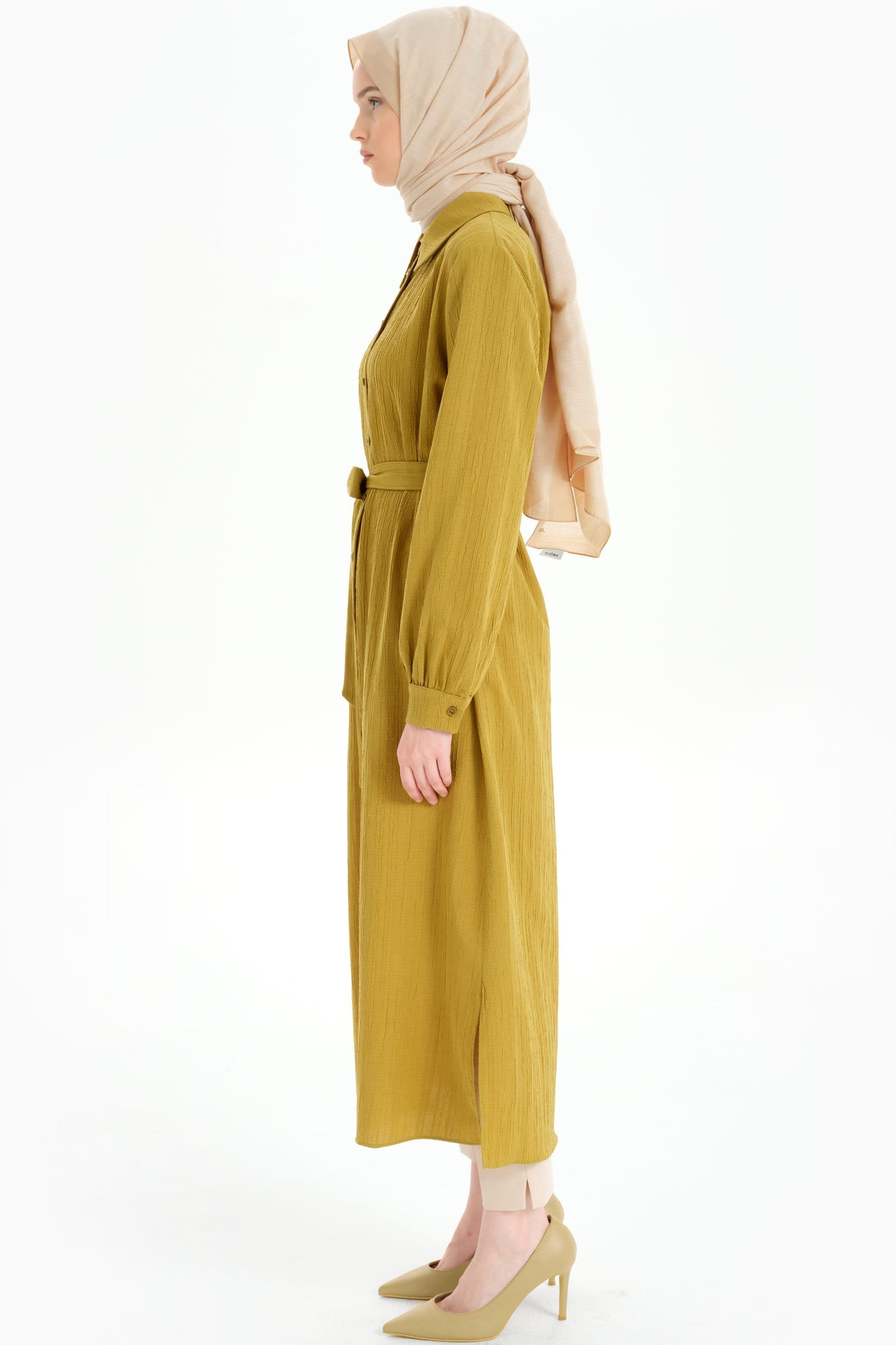 Bel Kuşaklı Uzun Tunik - Olive TUGBA