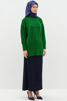 Bel Lastik Detaylı Pilikaşeli Kalem Etek - Lacivert TUGBA