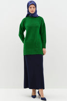 Bel Lastik Detaylı Pilikaşeli Kalem Etek - Lacivert TUGBA