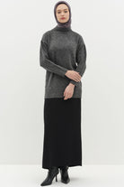 Bel Lastik Detaylı Pilikaşeli Kalem Etek - Siyah TUGBA