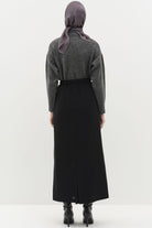 Bel Lastik Detaylı Pilikaşeli Kalem Etek - Siyah TUGBA