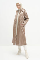 Bel Lastikli Cep Detaylı Kap - Bronz TUGBA