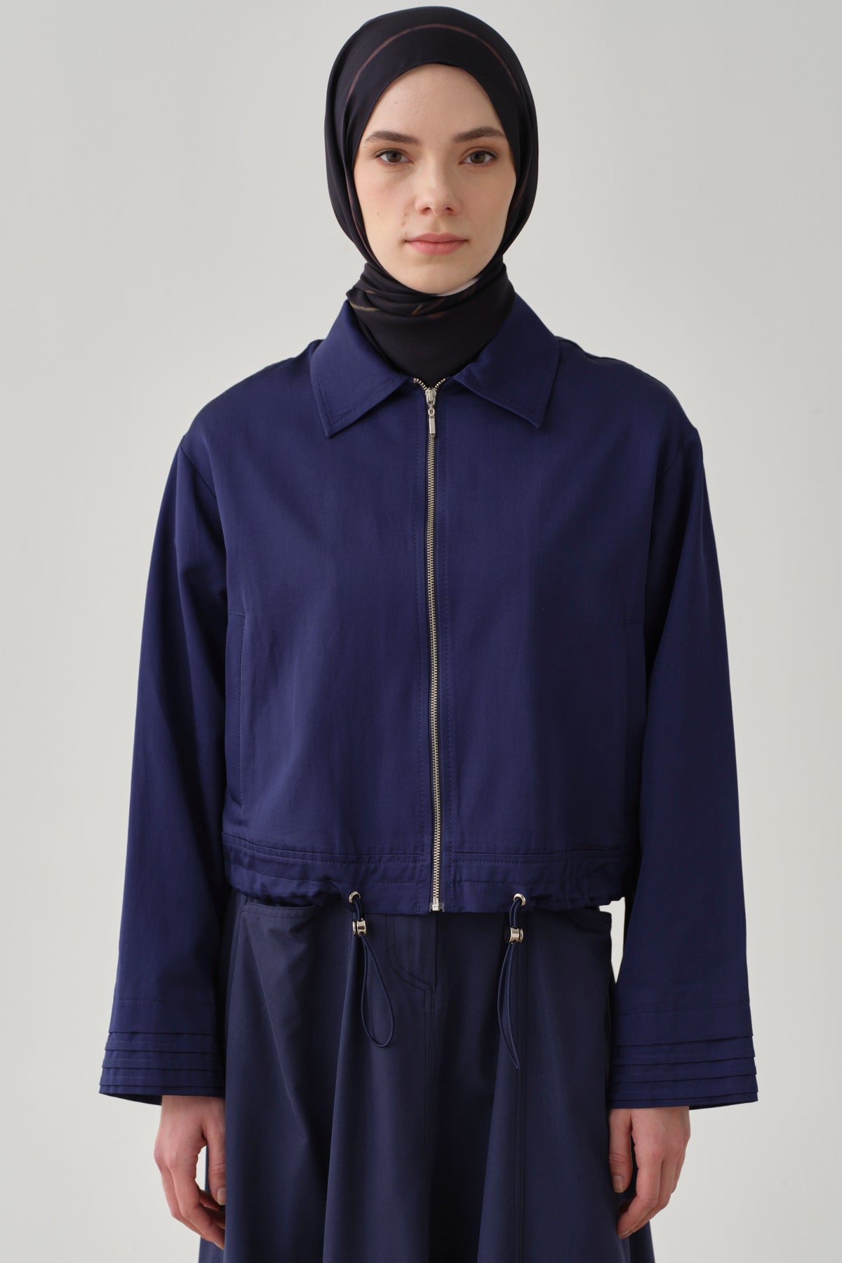 Elastic Waist Crop Jacket - Indigo