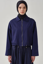 Bel Lastikli Crop Ceket - İndigo TUGBA