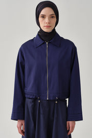 Bel Lastikli Crop Ceket - İndigo TUGBA