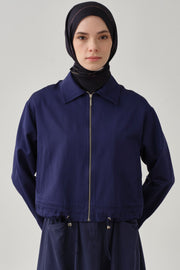 Bel Lastikli Crop Ceket - İndigo TUGBA