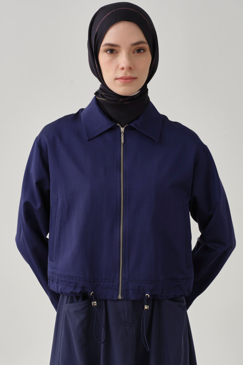 Bel Lastikli Crop Ceket - İndigo TUGBA