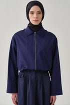 Bel Lastikli Crop Ceket - İndigo TUGBA