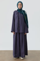 Bel Lastikli Plikaşe Detaylı Pantolon - İndigo TUGBA